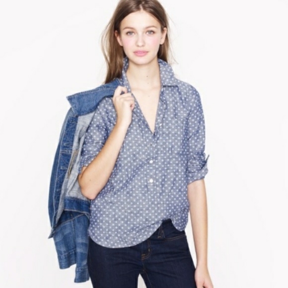 J. Crew Tops - J. Crew Circle-print Chambray Popover Shirt Size 0